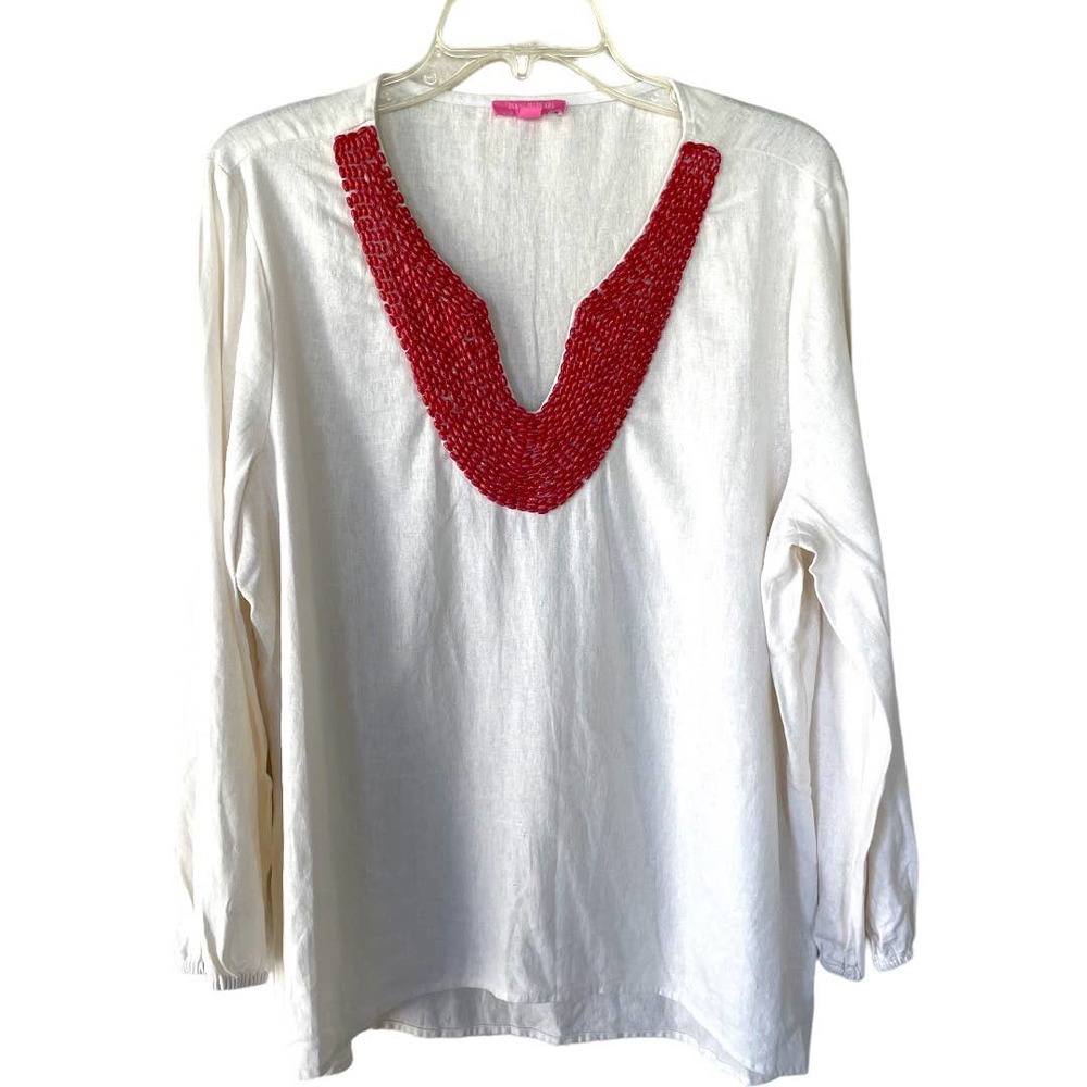 Isaac Mizrahi Size XL Beaded Keyhole collar tunic size XL - Picture 2 of 11
